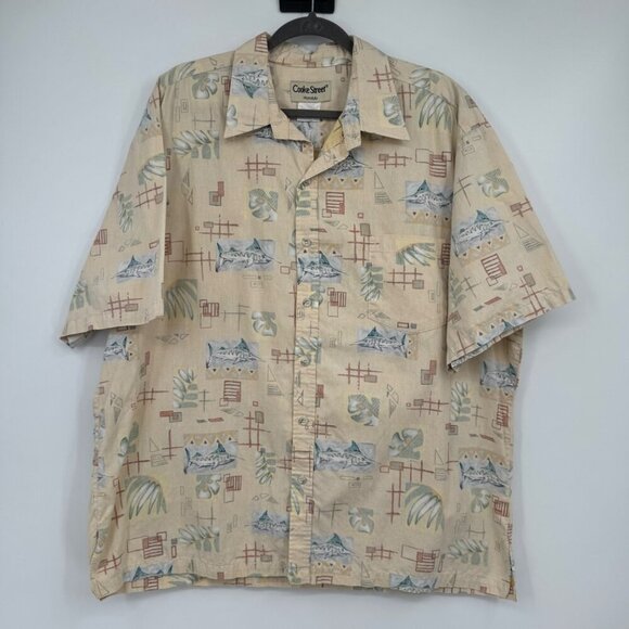 Cooke Street Honolulu Hawaiian Button Up Short Sleeve Shirt Cotton Pocket Men Si - Picture 1 of 10